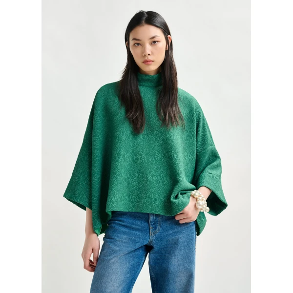 Essentiel Antwerp Green oversized top with stand-up collar, view 2