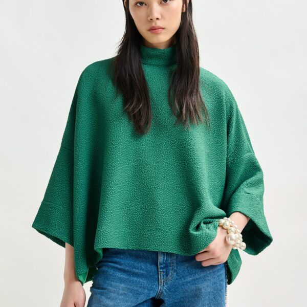 Essentiel Antwerp Green oversized top with stand-up collar - Essentiel Antwerp Tops - Colorful Belgian Design - Shop at Coveti