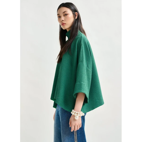 Essentiel Antwerp Green oversized top with stand-up collar, view 3