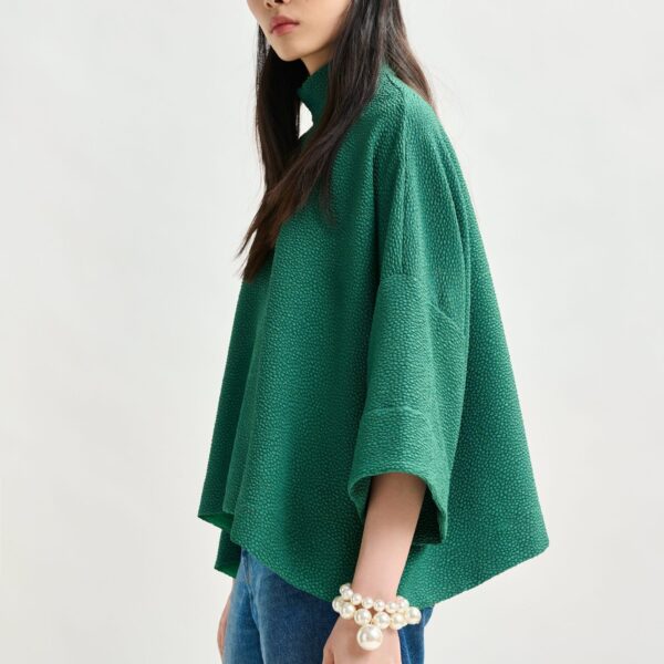 Essentiel Antwerp Green oversized top with stand-up collar - Essentiel Antwerp Tops - Colorful Belgian Design - Shop at Coveti
