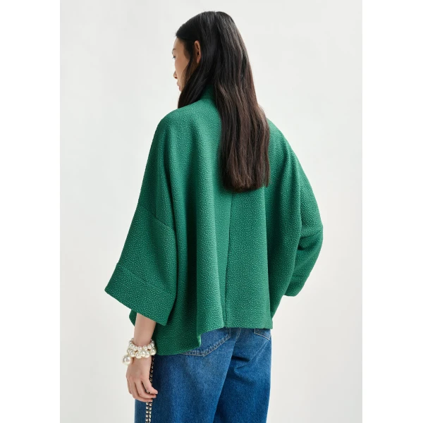 Essentiel Antwerp Green oversized top with stand-up collar, view 4