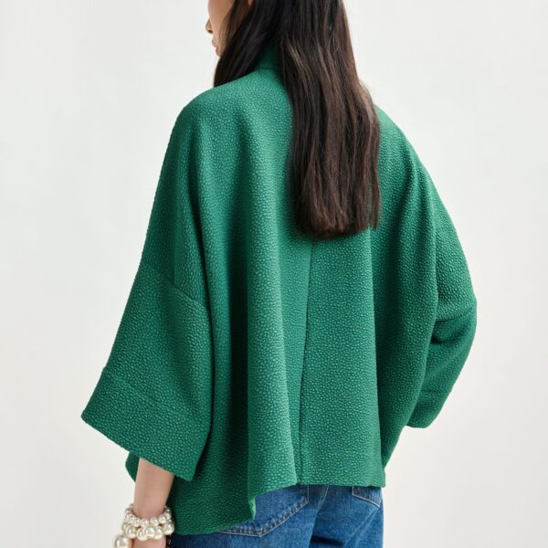 Essentiel Antwerp Green oversized top with stand-up collar - Essentiel Antwerp Tops - Colorful Belgian Design - Shop at Coveti