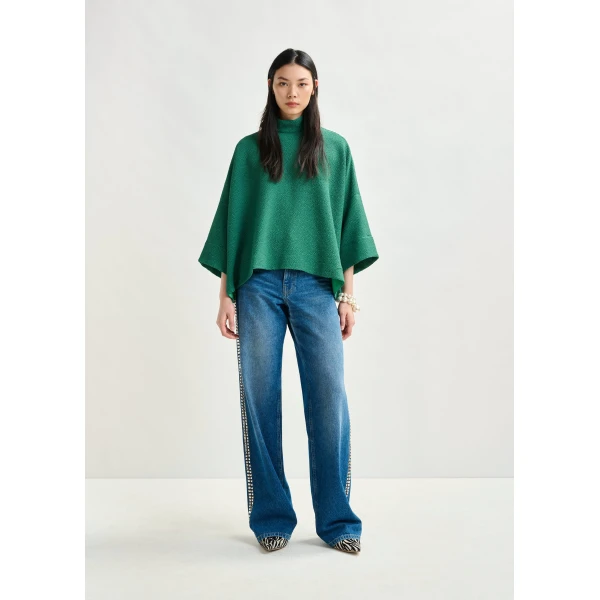 Essentiel Antwerp Green oversized top with stand-up collar, view 5