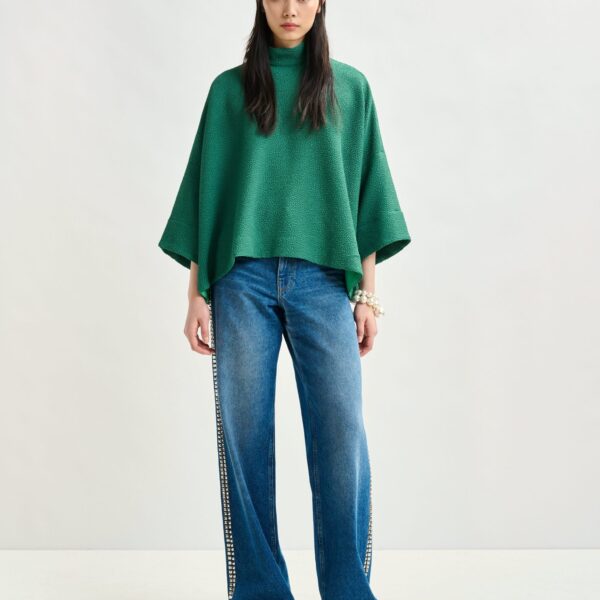 Essentiel Antwerp Green oversized top with stand-up collar - Essentiel Antwerp Tops - Colorful Belgian Design - Shop at Coveti