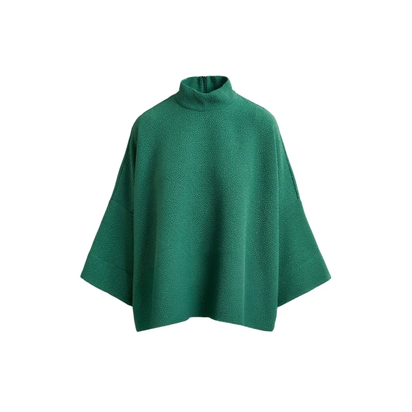 Essentiel Antwerp Green oversized top with stand-up collar - Essentiel Antwerp Tops - Colorful Belgian Design - Shop at Coveti