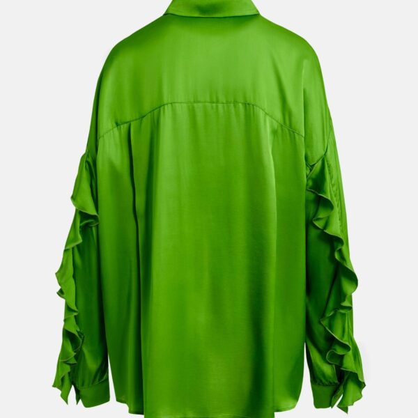 Essentiel Antwerp Green ruffle-trimmed oversized shirt - Essentiel Antwerp Shirts - Colorful Belgian Design - Shop at Coveti