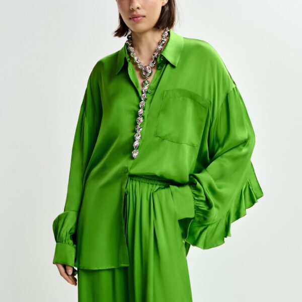 Essentiel Antwerp Green ruffle-trimmed oversized shirt - Essentiel Antwerp Shirts - Colorful Belgian Design - Shop at Coveti
