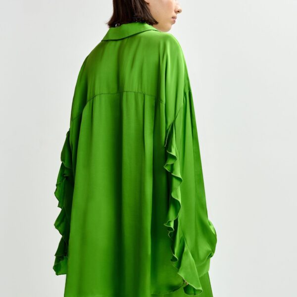 Essentiel Antwerp Green ruffle-trimmed oversized shirt - Essentiel Antwerp Shirts - Colorful Belgian Design - Shop at Coveti