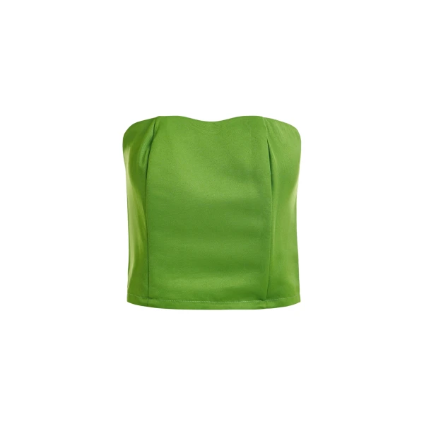 Essentiel Antwerp Green sculpted bustier top with smocked back - Essentiel Antwerp Tops - Colorful Belgian Design - Shop at Coveti