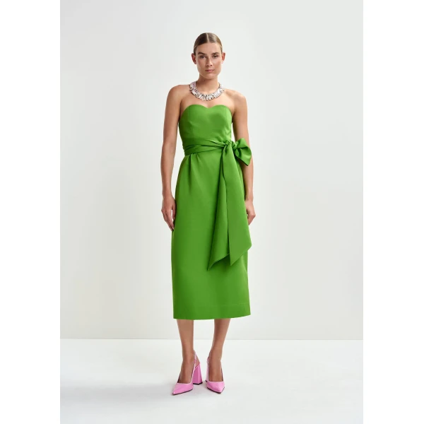 Essentiel Antwerp Green strapless midi dress with wrap-belt, view 2