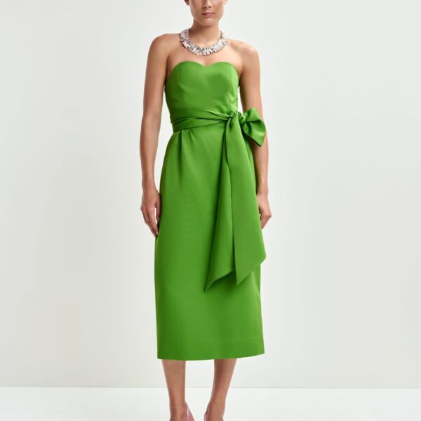 Essentiel Antwerp Green strapless midi dress with wrap-belt - Essentiel Antwerp Dresses - Colorful Belgian Design - Shop at Coveti