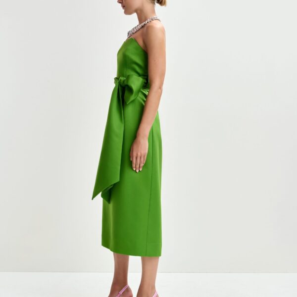 Essentiel Antwerp Green strapless midi dress with wrap-belt - Essentiel Antwerp Dresses - Colorful Belgian Design - Shop at Coveti