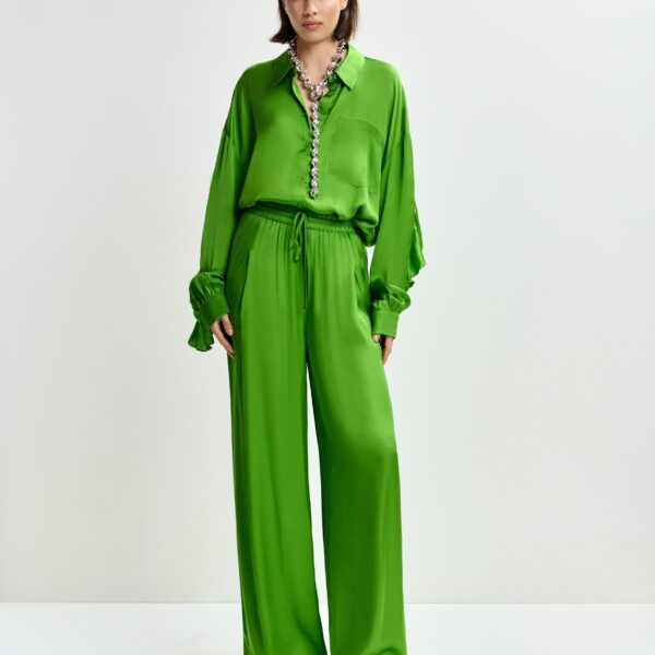 Essentiel Antwerp Green wide-leg pants - Essentiel Antwerp Pants - Colorful Belgian Design - Shop at Coveti
