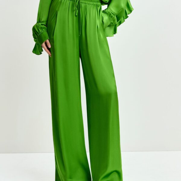 Essentiel Antwerp Green wide-leg pants - Essentiel Antwerp Pants - Colorful Belgian Design - Shop at Coveti