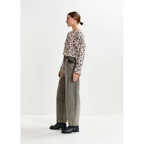 Essentiel Antwerp Grey and beige overdyed organic cotton barrel-leg jeans, view 3