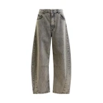 Essentiel Antwerp Grey and beige overdyed organic cotton barrel-leg jeans - Essentiel Antwerp Pants - Colorful Belgian Design - Shop at Coveti