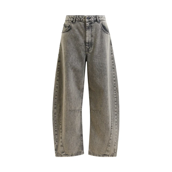 Essentiel Antwerp Grey and beige overdyed organic cotton barrel-leg jeans - Essentiel Antwerp Pants - Colorful Belgian Design - Shop at Coveti
