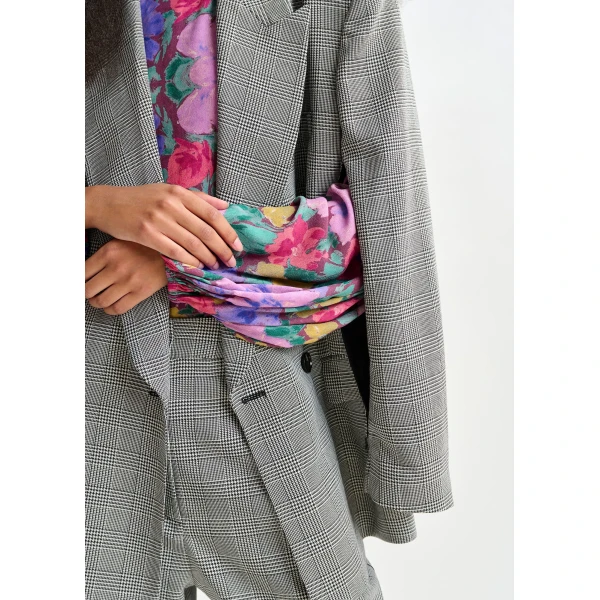 Essentiel Antwerp Grey and black double-breasted blazer with underarm zip detail, view 3