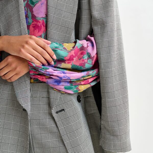 Essentiel Antwerp Grey and black double-breasted blazer with underarm zip detail - Essentiel Antwerp Jackets - Colorful Belgian Design - Shop at Coveti