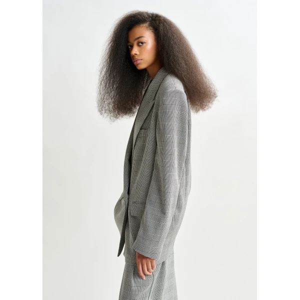 Essentiel Antwerp Grey and black double-breasted blazer with underarm zip detail, view 4
