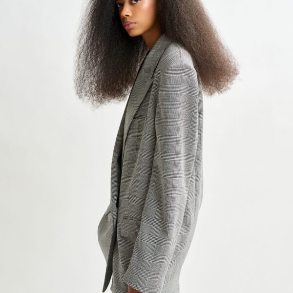 Essentiel Antwerp Grey and black double-breasted blazer with underarm zip detail - Essentiel Antwerp Jackets - Colorful Belgian Design - Shop at Coveti