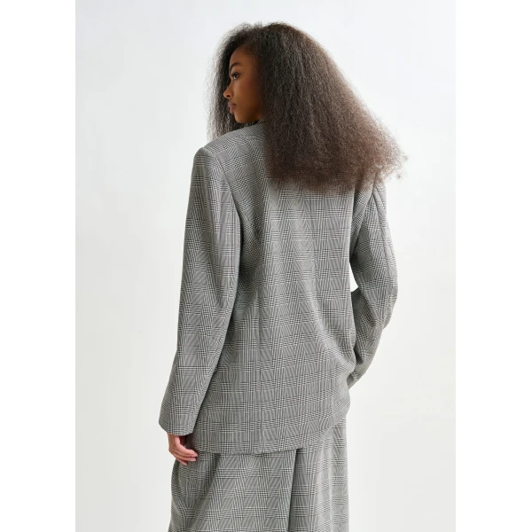 Essentiel Antwerp Grey and black double-breasted blazer with underarm zip detail, view 5