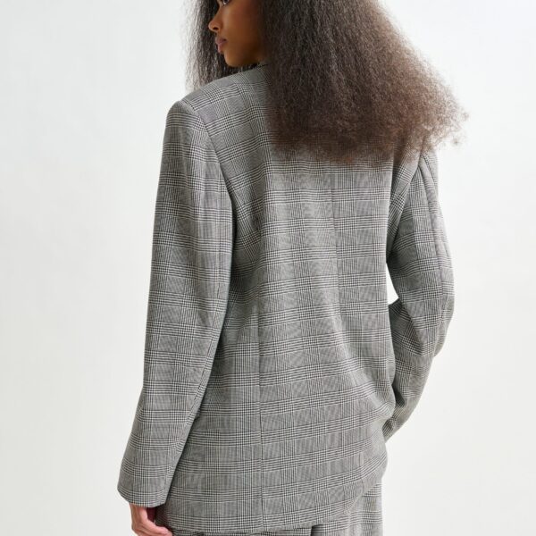 Essentiel Antwerp Grey and black double-breasted blazer with underarm zip detail - Essentiel Antwerp Jackets - Colorful Belgian Design - Shop at Coveti