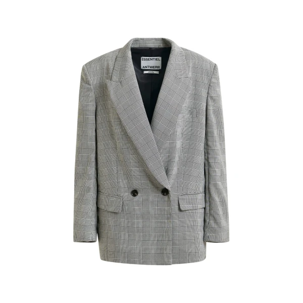 Essentiel Antwerp Grey and black double-breasted blazer with underarm zip detail - Essentiel Antwerp Jackets - Colorful Belgian Design - Shop at Coveti
