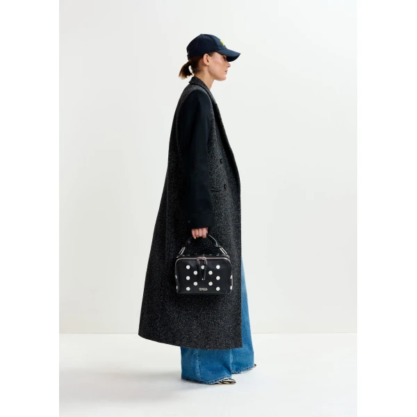 Essentiel Antwerp Grey and black double-breasted coat with constrast sleeves, view 3