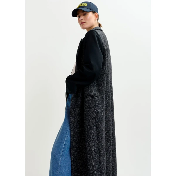 Essentiel Antwerp Grey and black double-breasted coat with constrast sleeves, view 4