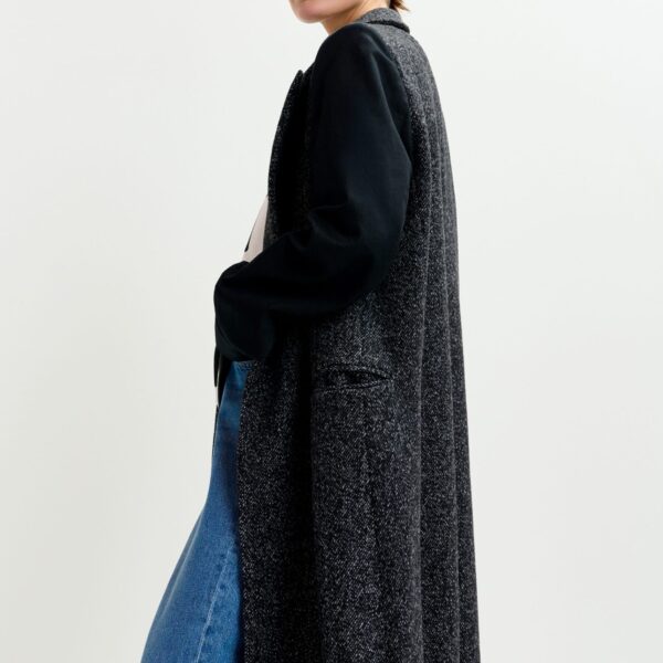 Essentiel Antwerp Grey and black double-breasted coat with constrast sleeves - Essentiel Antwerp Coats - Colorful Belgian Design - Shop at Coveti
