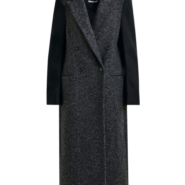 Essentiel Antwerp Grey and black double-breasted coat with constrast sleeves - Essentiel Antwerp Coats - Colorful Belgian Design - Shop at Coveti