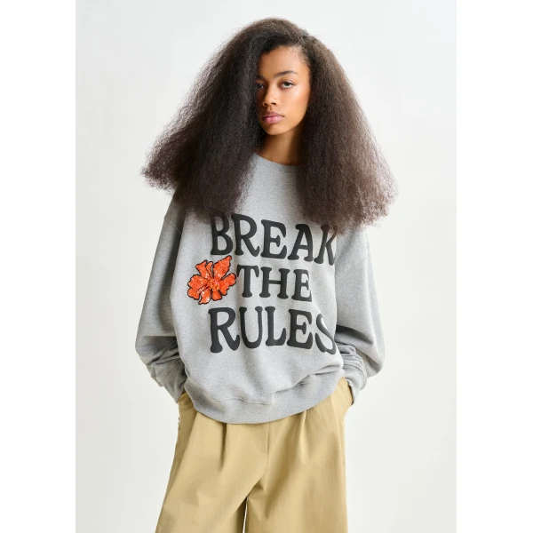 Essentiel Antwerp Grey, black and orange cotton sweatshirt with sequin and bead embellishments Top, view 2