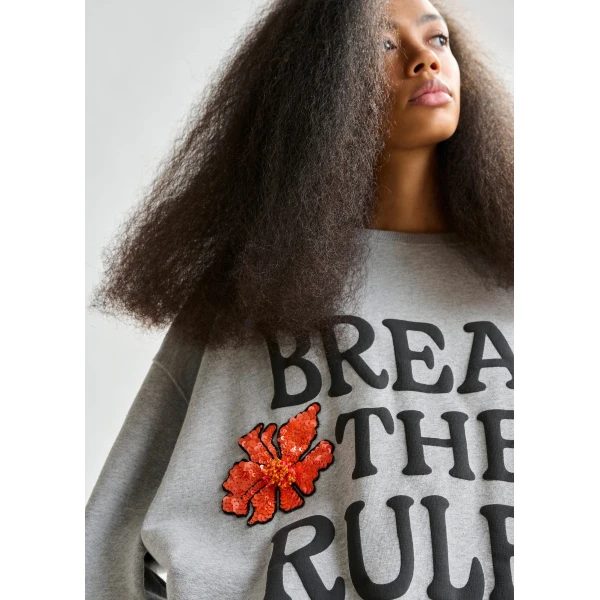 Essentiel Antwerp Grey, black and orange cotton sweatshirt with sequin and bead embellishments Top, view 3