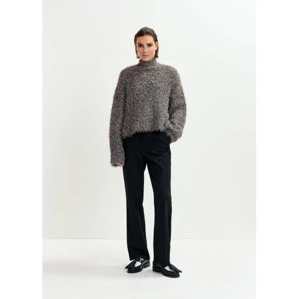 Essentiel Antwerp Grey metallic mock-neck sweater with pussy-bow tie, view 5