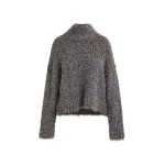 Essentiel Antwerp Grey metallic mock-neck sweater with pussy-bow tie - Essentiel Antwerp Knitwear - Colorful Belgian Design - Shop at Coveti