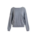 Essentiel Antwerp Grey open-back sweater with rhinestone strings - Essentiel Antwerp Knitwear - Colorful Belgian Design - Shop at Coveti