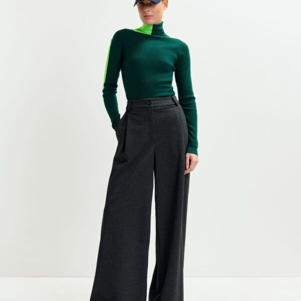Essentiel Antwerp Grey wide-leg pants with inverted pleat detail - Essentiel Antwerp Pants - Colorful Belgian Design - Shop at Coveti