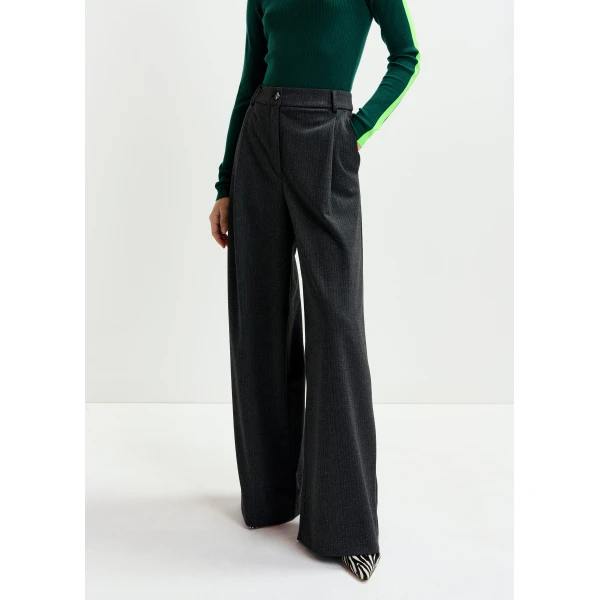 Essentiel Antwerp Grey wide-leg pants with inverted pleat detail, view 3