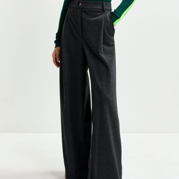 Essentiel Antwerp Grey wide-leg pants with inverted pleat detail - Essentiel Antwerp Pants - Colorful Belgian Design - Shop at Coveti