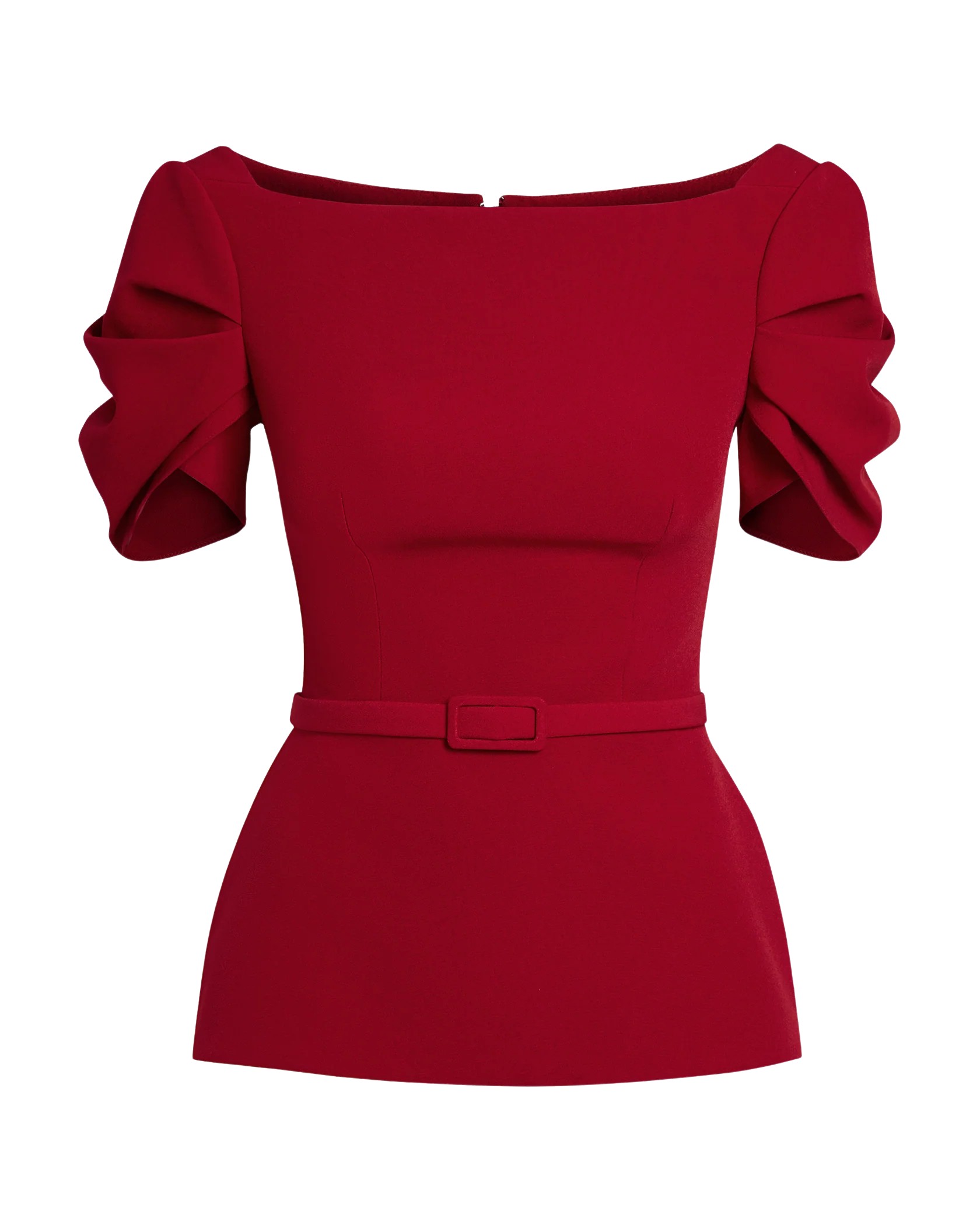 Safiyaa Ivana Top & Bertha Belt in Azalea Red - Safiyaa Tops - Heavy Crepe Cape Gown - Shop at Coveti