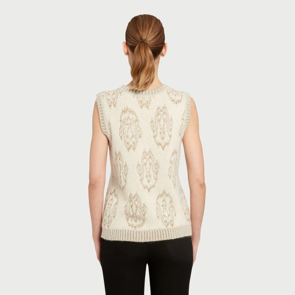 Giambattista Valli Ivory And Gold Ikat Wool Top - Giambattista Valli Tops - Romantic Couture - Shop at Coveti