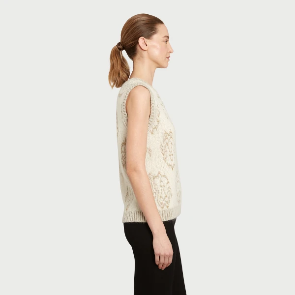 Giambattista Valli Ivory And Gold Ikat Wool Top - Giambattista Valli Tops - Romantic Couture - Shop at Coveti