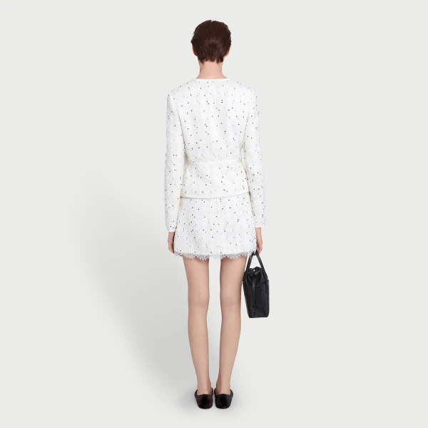 Giambattista Valli Ivory Jacket With Black Polka Dots In Bouclé - Giambattista Valli Jackets - Romantic Couture - Shop at Coveti