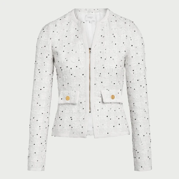 Giambattista Valli Ivory Jacket With Black Polka Dots In Bouclé - Giambattista Valli Jackets - Romantic Couture - Shop at Coveti