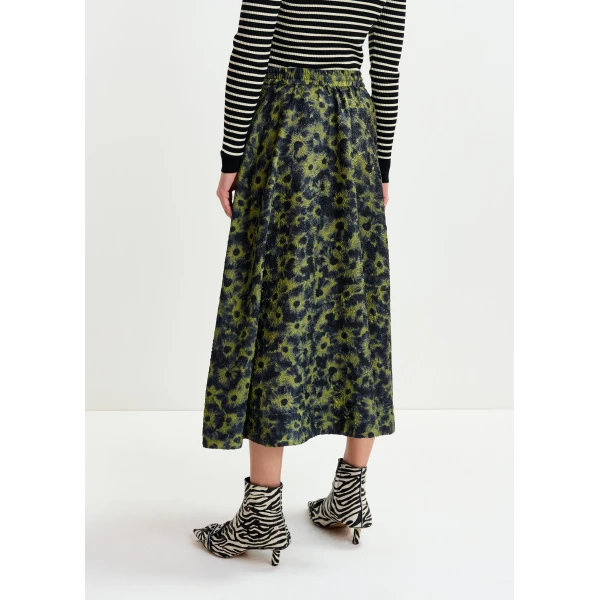 Essentiel Antwerp Khaki and dark blue floral-jacquard midi skirt, view 5