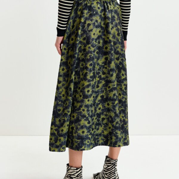 Essentiel Antwerp Khaki and dark blue floral-jacquard midi skirt - Essentiel Antwerp Skirts - Colorful Belgian Design - Shop at Coveti
