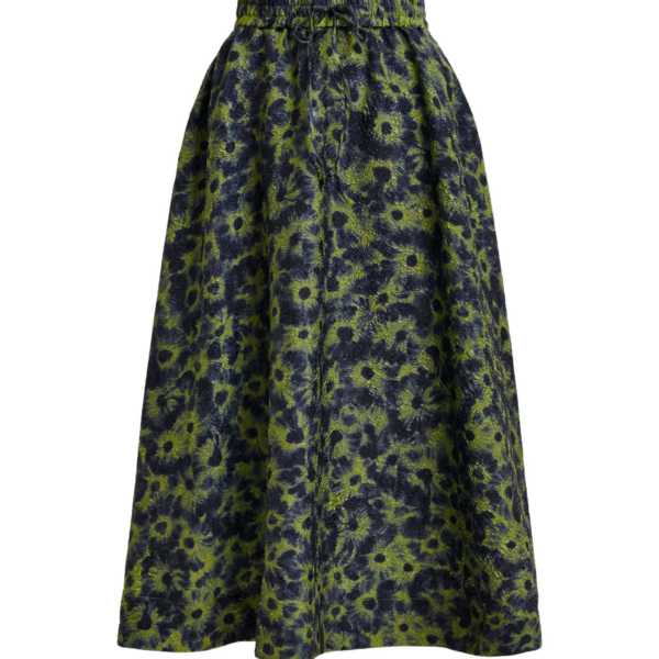 Essentiel Antwerp Khaki and dark blue floral-jacquard midi skirt - Essentiel Antwerp Skirts - Colorful Belgian Design - Shop at Coveti