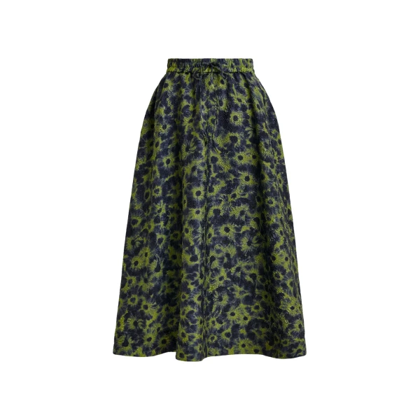 Essentiel Antwerp Khaki and dark blue floral-jacquard midi skirt - Essentiel Antwerp Skirts - Colorful Belgian Design - Shop at Coveti