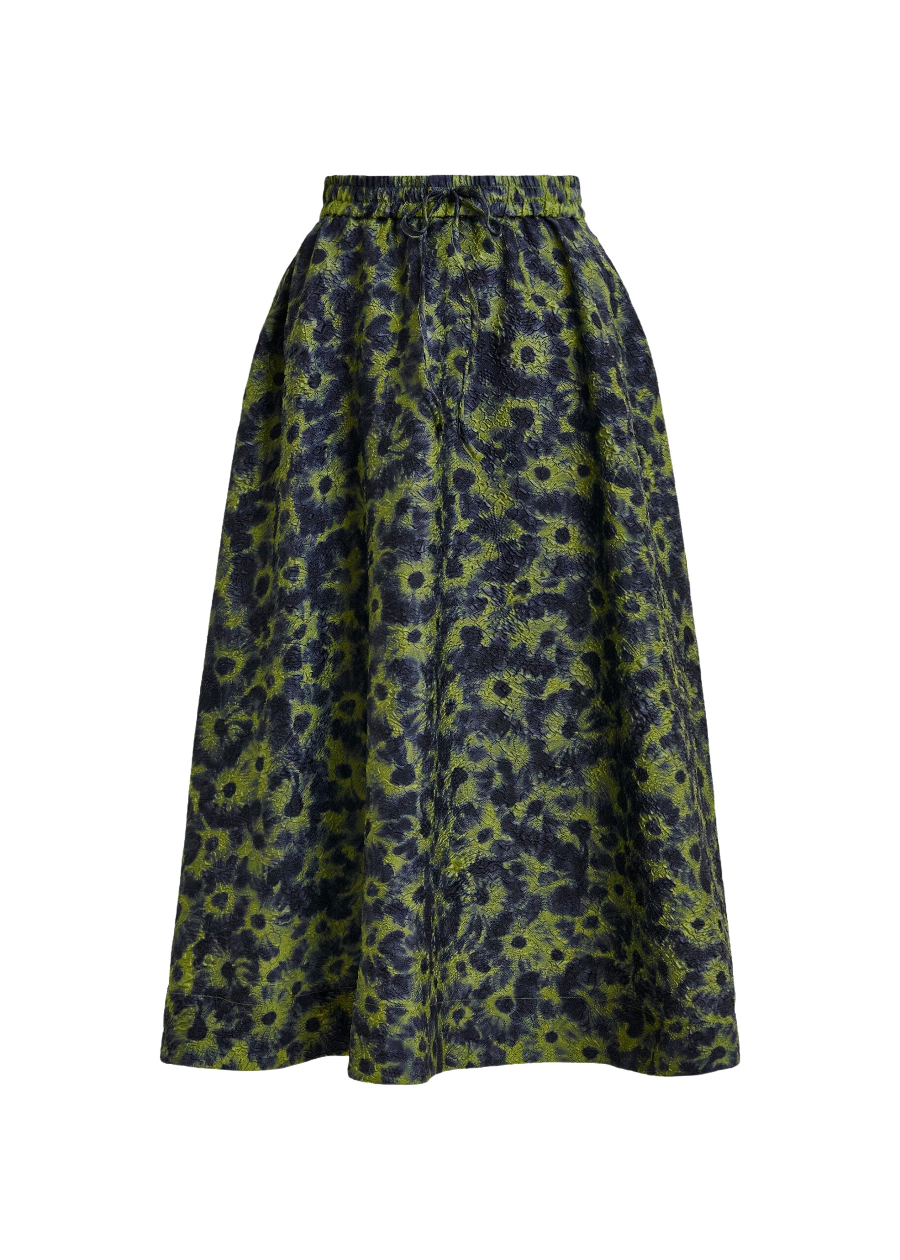 Essentiel Antwerp Khaki and dark blue floral-jacquard midi skirt